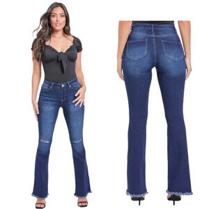 YMI JEANS | Women Retro Vintage High Rise Fray Hem Flare Denim Jeans Size 31